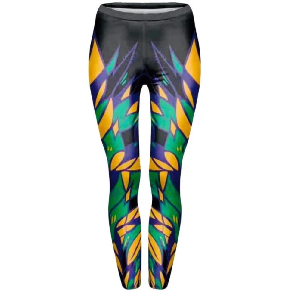 Adult Mardi Gras Purple, Green and Gold Fantasy 'Wings' Leggings Plus Size
